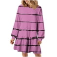 thumbnail image 1 of SMihono Fashion Spring Dresses for Women 2025 Long Sleeve Crewneck Shift Dress Plus Size Loose Fit Short Dress Striped Flowy Dress Pink 6, 1 of 6