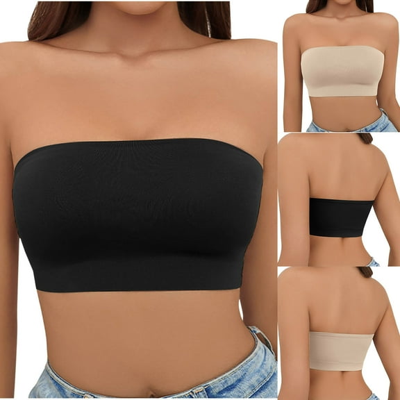 SMihono Fashion Strapless Bras for Women Non-Slip Silicone Bandeau Seamless Tube Top Bralette Comfy Non Padded Stretchy Stylish Black 8