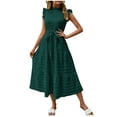 thumbnail image 1 of SMihono Fashion Summer Casual Flutter Short Sleeve Midi Dress,Solid Ruffle Trim Belted Dress,Boho Dresses for Women 2025 Fall Casual Green XXL, 1 of 5