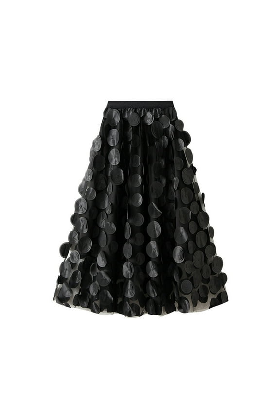 Fashion Tulle Skirt for Women 3D Polka Dot Mesh Skirt Flowy Midi A-Line Skirts Layered Bubble Skirt Wedding Guest Party Skirt Black Free Size