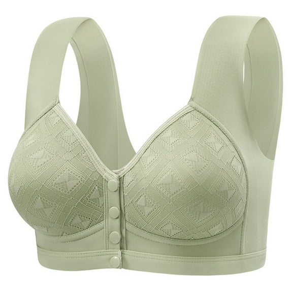 SMihono Fashion Uranda Daisy Bras for Women, Front Closure No Underwire High Support Push Up Bras, Wireless Full Coverage Plus Size Green 42