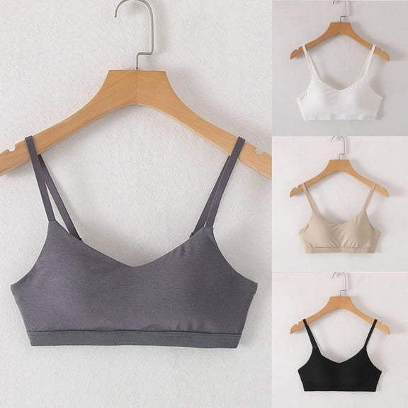 SMihono Fashion V-Neck Sports Bras for Women - Back Closure Adjustable Thin Straps Padded Yoga Top Basic Wireless Camisole Black S