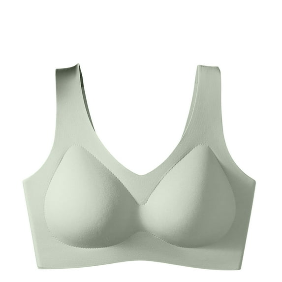 SMihono Fashion Wireless Bras for Women, Seamless Full Coverage Comfortable Soft V Neck No Underwire Support Push Up Everyday Bra Green L