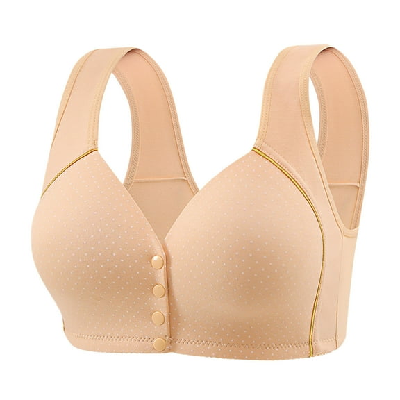 SMihono Fashion Women Casual Button Down Breathable Top Bra Underwear Without Steel Ring Gathering Large Bras for Women Beige XXL