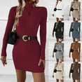 thumbnail image 1 of SMihono Fashion Women Mock Neck Ribbed Bodycon Dress Long Sleeve Mini Pencil Dresses with Belt Mini Wrap Sweater Dress Beige 6, 1 of 9