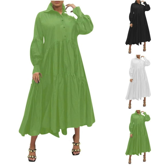 SMihono Fashion Women Solid Ruffle Maxi Shirt Dress Long Sleeve Button Down Dresses Plus Size Sequin Zipper Elegant Bodycon Party Evening Dresses Black 8