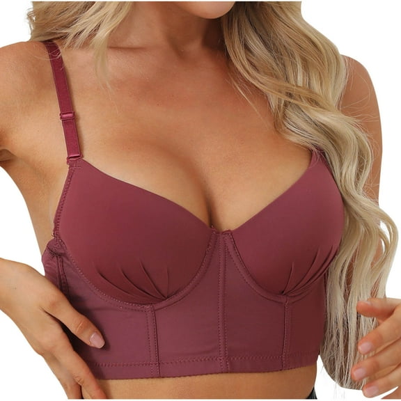 SMihono Fashion Women Underwire Everyday Bras Push Up Bra Tops 2025 Push Up Bra Clubwear Party Bustier Crop Corset Top Wine 70C