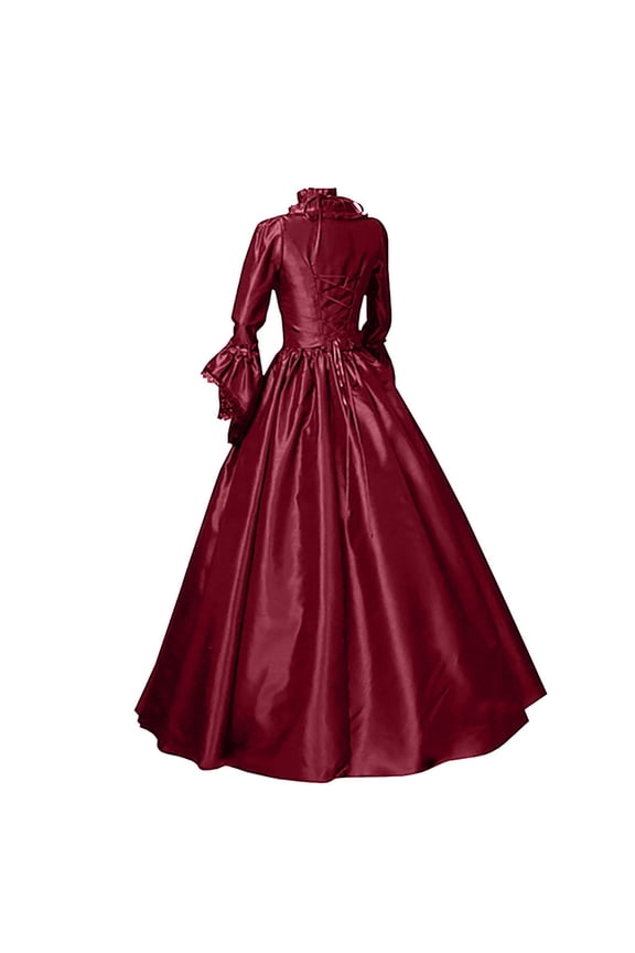 Fashion Women Vintage Retro Gothic Long Sleeve Hooded Dress Long Gown Dresses Cosplay Prom Medieval Renaissance Victorian Dress Red M