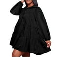 thumbnail image 1 of SMihono Fashion Women's 2025 Spring Cute Babydoll Ruffle Hem Puff Sleeve Dress Loose Plus Size Shirt Dresses Buttons Lapel Pleated Dress Black 4, 1 of 6