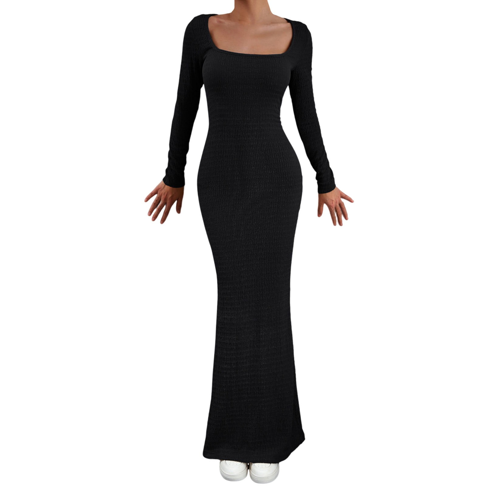 GORGLITTER Women's Tie Dye Mesh Bodycon Maxi Dress | Long Sleeve Square Neck Sheer Party Dress 2025