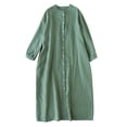 thumbnail image 1 of SMihono Fashion Women's Casual Cotton Linen Button Down Shirt Dress Crewneck Solid Color Loose Half Sleeve Midi Dresses for Women Green XL, 1 of 9