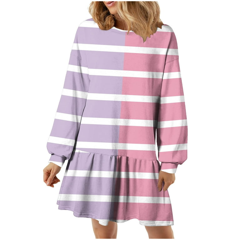 SMihono Deals Women's Colorblock Striped Sweatshirt Dress Fall