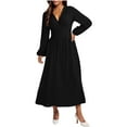 thumbnail image 1 of SMihono Fashion Women's Elegant Lantern Long Sleeve Evening Dress, Sexy V-Neck High Waist Slim Fit Swing Dresses Solid A-Line Dress Black XXL, 1 of 7