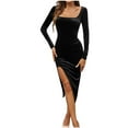 thumbnail image 1 of SMihono Fashion Women's Elegant Solid Color Dress Fashion Slit Hip-Hugging Dress Winter Spring Party Dress Square Neck Backless Dress Black 6, 1 of 4