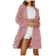 SMihono Deals Women's Fall And Winter Long Sleeved Artificial Leather Mid Length Casual Warm Mink Leather Jacket Faux Furry Long Cardigan for Womens Gifts Pink 14