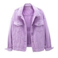 thumbnail image 1 of SMihono Fashion Women's Fashion Color Lapel Look Slimmer Sleeve Denim Jacket 2024 Trendy Winter Warm Ladies Hoodless Denim Outwear Jackets Purple 14, 1 of 3