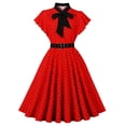 thumbnail image 1 of SMihono Fashion Women's Ruffle Sleeves Bow Tie Polka Dots Vintage Dress Belted High Waist Pleated Hem Summer Fashion Prom Dress Red XL, 1 of 3
