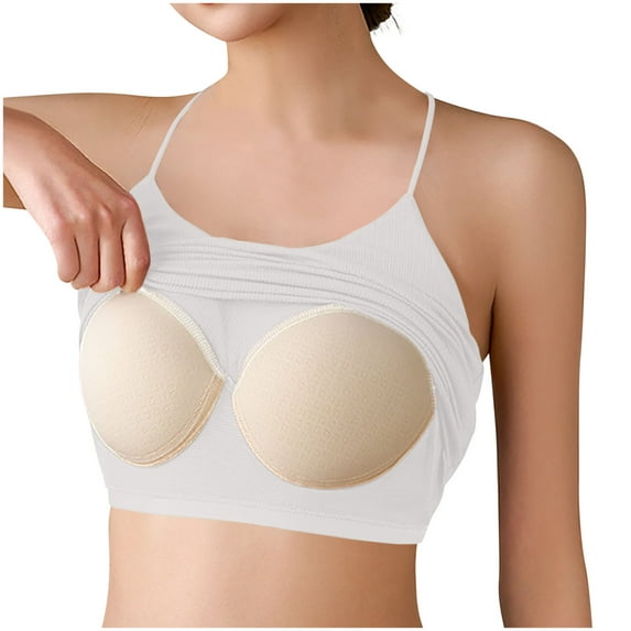 SMihono Fashion Women's Sexy Halter Backless Tank Top Bras Going Out Teen Girls Y2k Sleeveless Cropped 2025 Workout Cami Adjustable White M