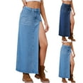 thumbnail image 1 of SMihono Fashion Women's Sexy High Slit Long Denim Skirt Stretch High Waist Ankle Length Jean Skirt for Women Denim Dark Blue 12, 1 of 7