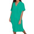 thumbnail image 1 of SMihono Fashion Women's Short Sleeve T Shirt Dresses Summer V Neck Ruched Midi Dress Casual Beach Vacation Sundresses with Pockets Green XXXL, 1 of 7