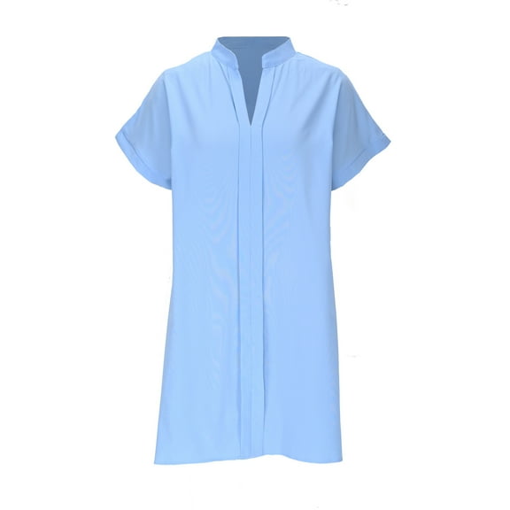 SMihono Fashion Women's Summer Beach Cover Ups High Neck Dresses Swimsuit Cover Up Shirt Notch V Neck Short Sleeve Bathing Suit Coverups Sky Blue XL