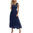 thumbnail image 1 of SMihono Fashion Women's Summer Midi Tulle Dress Sleeveless Smocked Square Neck Ruffle Flowy Party Wedding Guest Sundress Navy L, 1 of 9