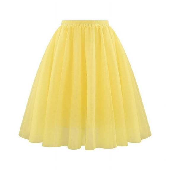 SMihono Fashion Womens A Line Tutu Skirt Layered Tulle Skirt High Waist Pleated Mesh Skirt Teen Girls Carnival Themed Costumes Tutu Yellow M