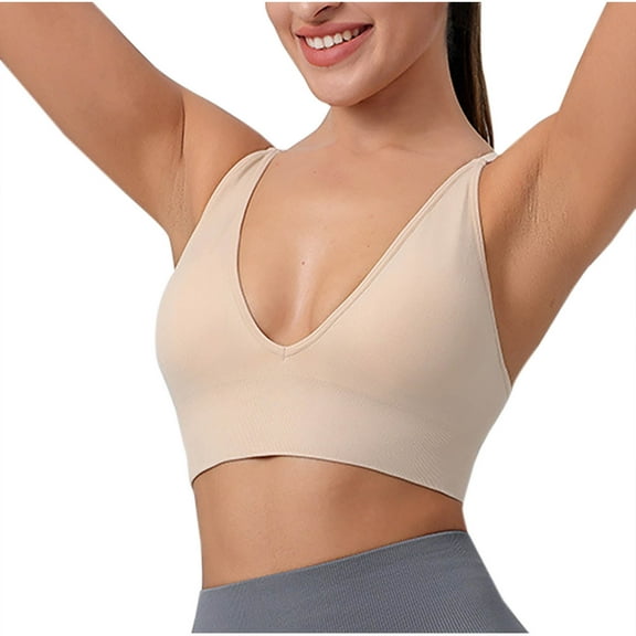 SMihono Fashion Womens Deep V-Neck Longline Sports Bra, Strappy Criss Cross Padded Cups Adjustable Spaghetti Straps Workout Yoga Crop Top Khaki 2