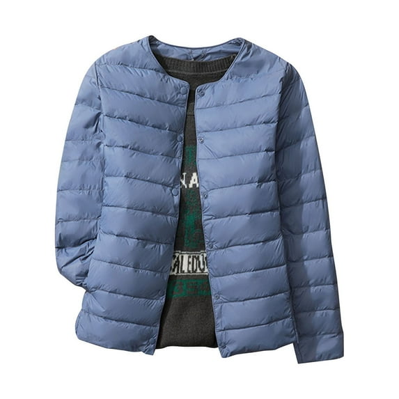 SMihono Fashion Womens Hoodless Casual Outwear Jackets Warm Fleece Women's Puffer Jacket Long Sleeve Buttons Quilted Lightweight Down Coat Tops Winter With Pockets Blue 14