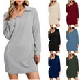 thumbnail image 1 of SMihono Fashion Womens Long Sleeve Lapel Collared V Neck Sweatshirt Dress Loose Fit Solid Color Mini Dresses Fashion Spring 2025 Army Green 4, 1 of 7