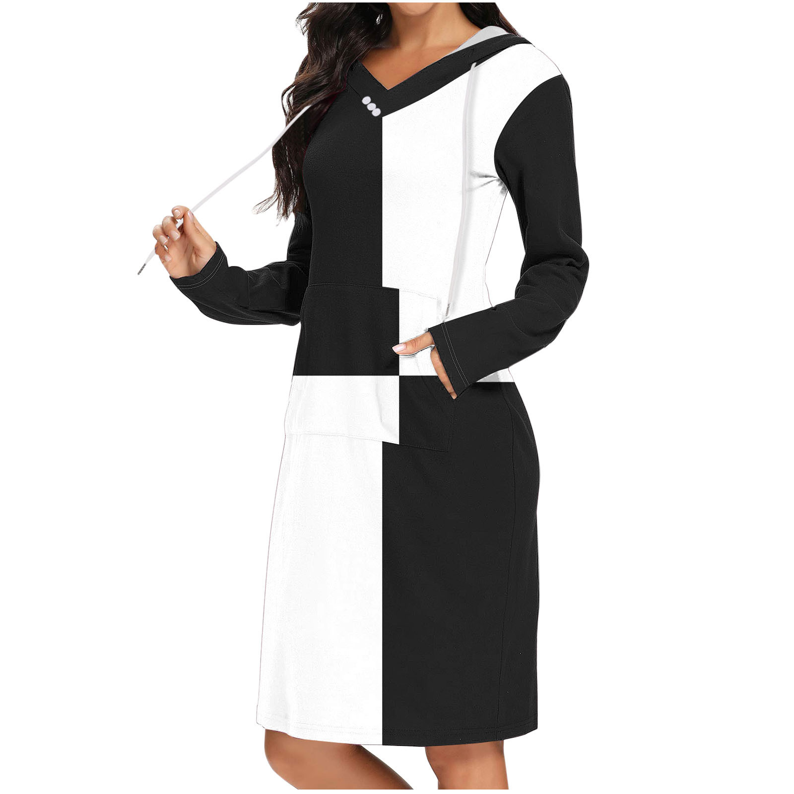 SMihono Deals Womens Long Sleeve Spring Dresses Color Block Crewneck