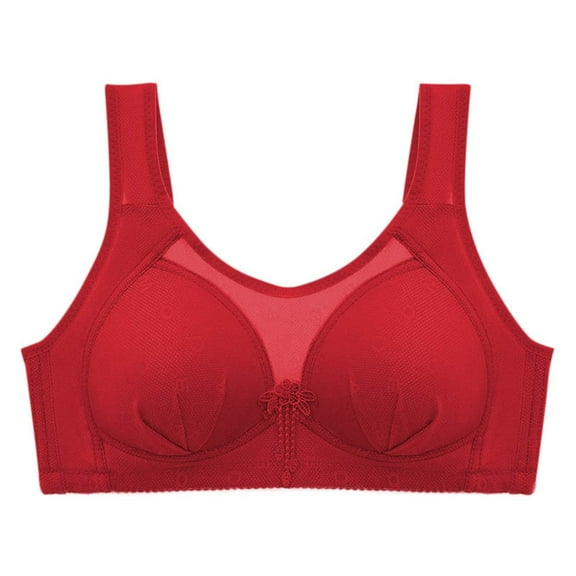 SMihono Fashion Womens Mesh Lightly Padded Lingerie Wireless Pleated Letter Print Bra Comfortable U-Back Supportive Bras Red 44/100BC