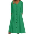 thumbnail image 1 of SMihono Fashion Womens Plus Size Cotton Linen Spring Dress Casual V-Neck Solid Long Sleeve Button Down Pocket T-Shirt Dress Green 10, 1 of 6