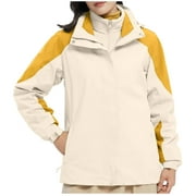 SMihono Deals Womens Plus Size Long Sleeve Hooded Casual Outwear Jackets Women And Men's Three In Detachable Outdoor Mountaineering Suit And Ski Suit Khaki XXXL