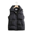 thumbnail image 1 of SMihono Deals Womens Plus Size Sleeveless Hoodless Casual Outwear Vest Jackets Women's New Fashion Standing Neck Zipper Pocket Coat Cotton Coat Black 4, 1 of 2