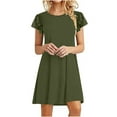 thumbnail image 1 of SMihono Deals Womens Slip Dress A-line Dress Crew Neck Boho Dresses Knee-Length Pleating Mini Cute Pocket Holiday Vacation Beach Short Sleeve Solid Prom Party Dress Trendy 2024 Army Green S, 1 of 6