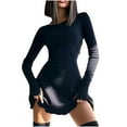 thumbnail image 1 of SMihono Fashion Womens Spring Long Sleeve Bodycon Dress Ribbed Knit Slim Pullover Stylsih Mini Sweater Dresses Going Out Clothes Black 6, 1 of 9