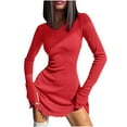 thumbnail image 1 of SMihono Fashion Womens Spring Long Sleeve Bodycon Dress Ribbed Knit Slim Pullover Stylsih Mini Sweater Dresses Going Out Clothes Red 8, 1 of 9