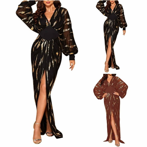 SMihono Fashion Womens Stylsih Evening Party Dresses Long Sleeve V Neck Mermaid Ball Gowns Cocktail Dresses Prom Maxi Dress Formal Dress Black 6