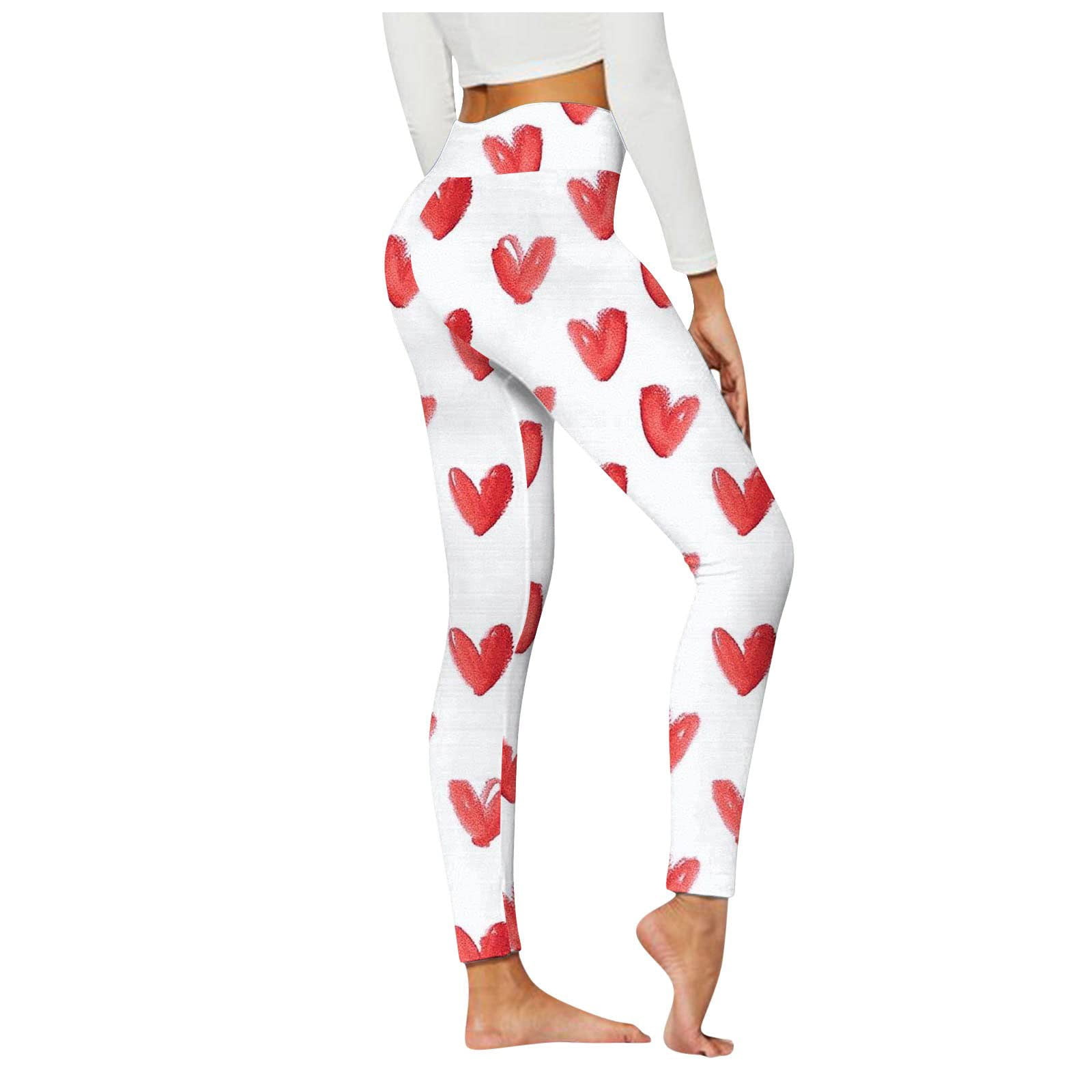 SMihono Deals Yoga Full Length Girls Leggings Valentines Day Love Heart  Print Fashion Ladies Casual Yoga Pants for Women Slim Fit Straight Elastic