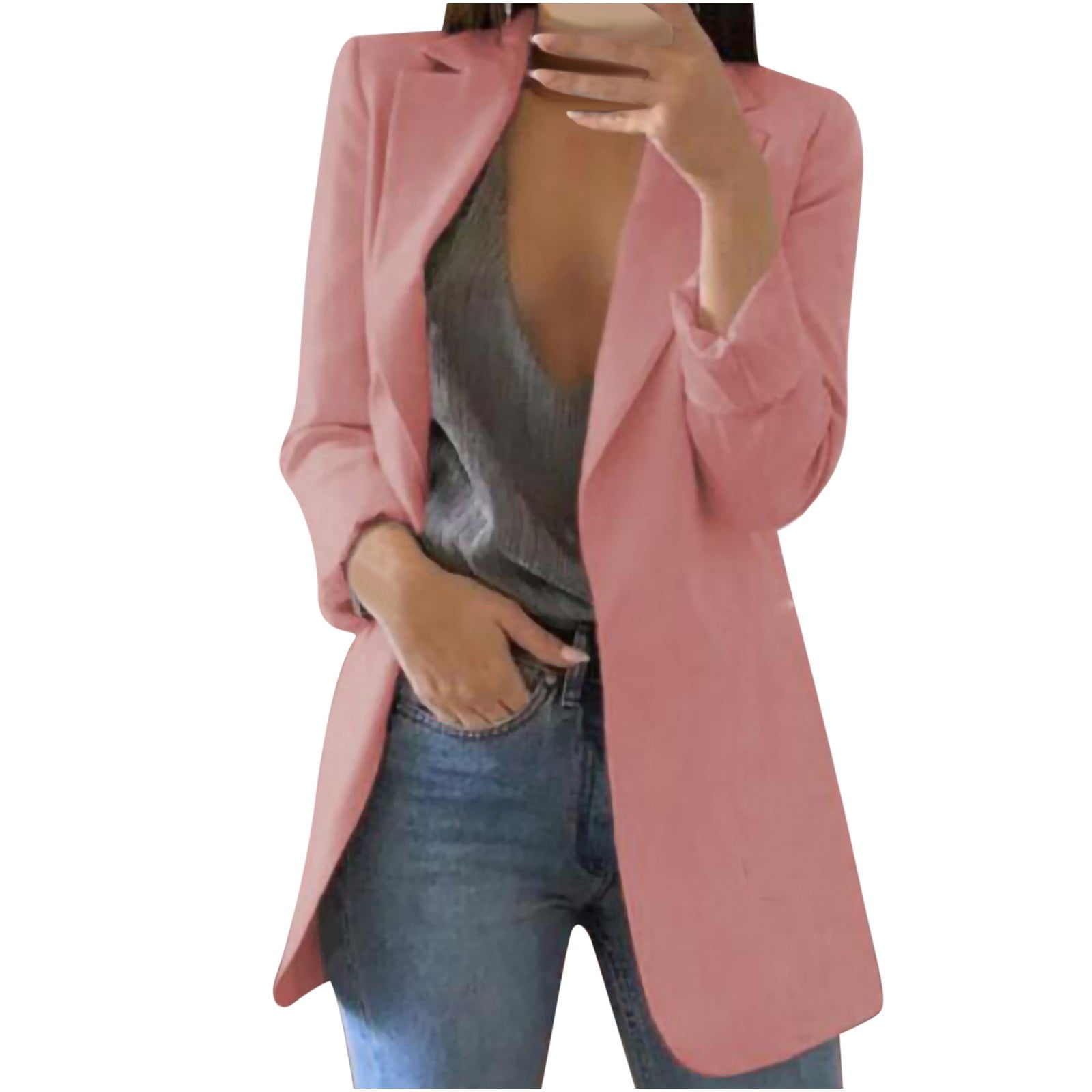 SMihono Deals Young Girls Hoodless Casual Outwear Business Jackets Women  Solid Long Sleeve Office Coat Cardigans Suit Open Front Blazer Long Tops  Pink XXXXXL - Walmart.com