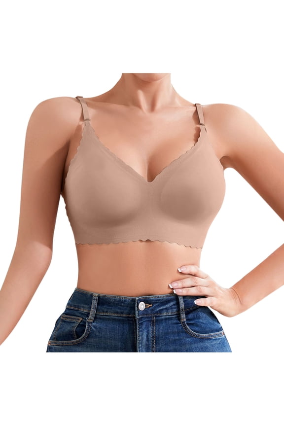 Deep V Petal Bras for Women No Underwire Soft Wireless Bras Comfort Seamless Bralettes with Extender Coffee 2