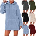 thumbnail image 1 of SMihono Drawstring Hoodie Dress for Women Soft Fuzzy Fleece Sweatshirt Dress Pullovers Cute Long Sleeve Warm Winter Sweater Dress Beige M, 1 of 7