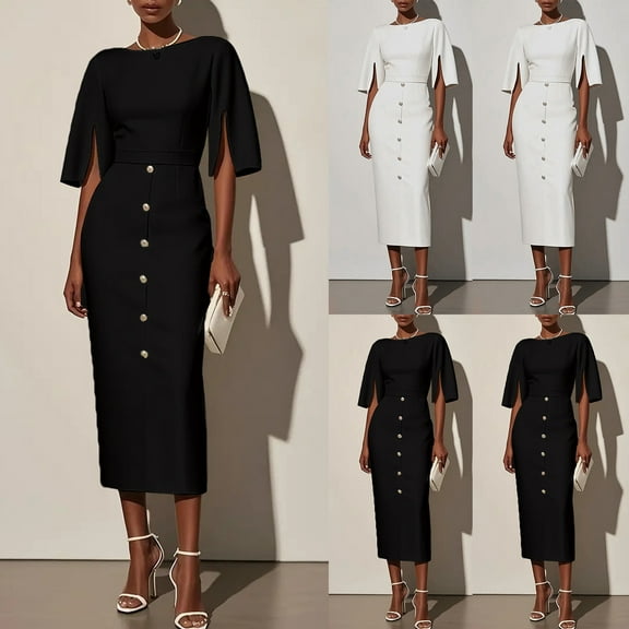 SMihono Elegant Cocktail Dress with Pearl Embellished Sleeves Perfect for Any Party or Event, Stand Out in Style Black XXL