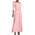 thumbnail image 1 of SMihono Elegant Off The Shoulder Cocktail Dress for Women 3/4 Sleeve Belted Waist Wedding Guest Formal Evening Party Dresses Pink M, 1 of 6