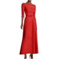 thumbnail image 1 of SMihono Elegant Off The Shoulder Cocktail Dress for Women 3/4 Sleeve Belted Waist Wedding Guest Formal Evening Party Dresses Red M, 1 of 7