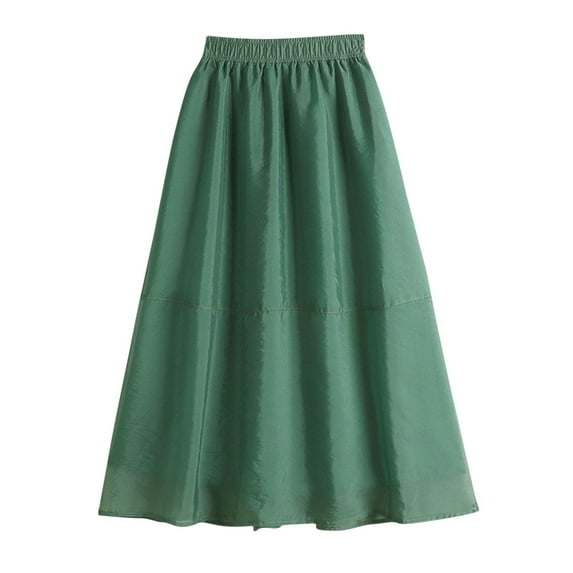 SMihono Elegant Tulle Skirt, Women's Spring & Summer High Waist A-Line, Mid-Length Slim Mesh Party Flowy Elegant Pleated Solid Double Layer Flare Skirt Green 4-8