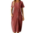 thumbnail image 1 of SMihono Ethnic Style Dress for Women Casual Round Neck Short Sleeve Baggy Midi Dress Loose Comfy Vacation Beach Summer Outfit Wine XXL, 1 of 9
