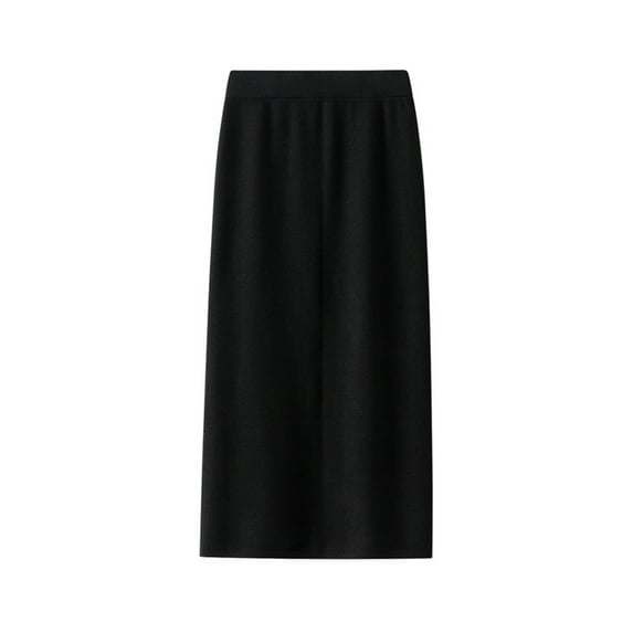 SMihono Fashion Skirts for Women 2025 Trendy Women Skirt Simple Solid Color High Waisted Vent Back Woolen Straight Skirt Black Free Size