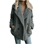SMihono Fashion Womens Long Sleeve Hoodless Casual Outwear Coats Women Plus Size Winter Warm Loose Plush Turndown Collar Jacket Coat Dark Gray 8